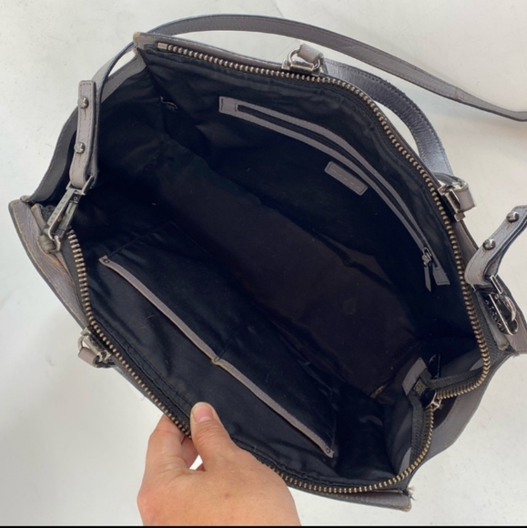 AUTH MILLY GUNMETAL GRAY CHAINLINKED XL LEATHER SATCHEL HANDBAG W/ LONG STRAP! - Picture 4 of 16